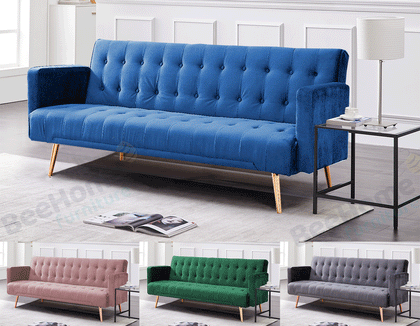 Velvet Sofa Bed Grey Pink Blue or Green With Rose/Golden Legs Elegant Sofabed