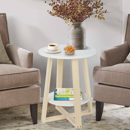 2 Tier Coffee Sofa Side End Table Round Tea Desk Storage Shelf for Living Room