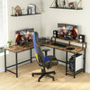 Computer Gaming Desk L-Shaped Writing Study Table with 2 Shelves & Monitor Riser