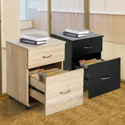 Mobile File Cabinet Wooden Side Table Filling 2 Drawers Pedestal Office Storage
