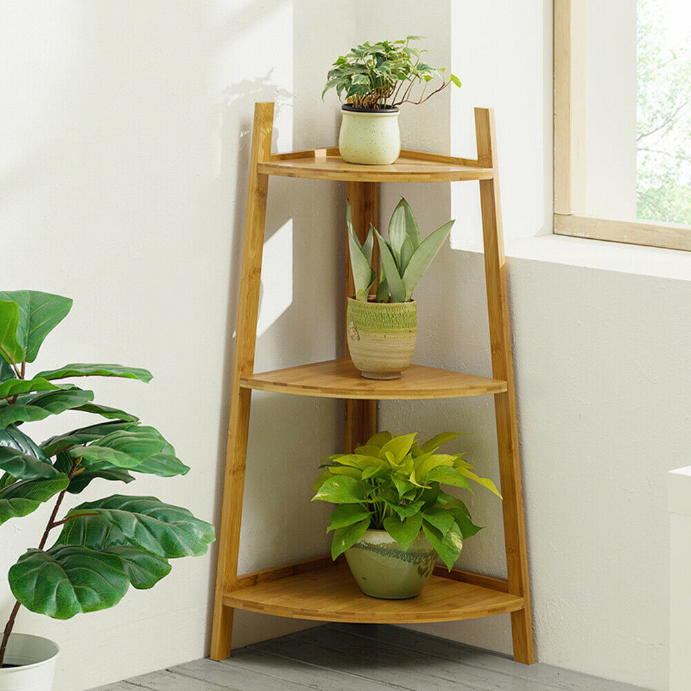 Bamboo Wooden Corner Storage Shelf Rack Ladder Shelving Unit Display Plant Stand