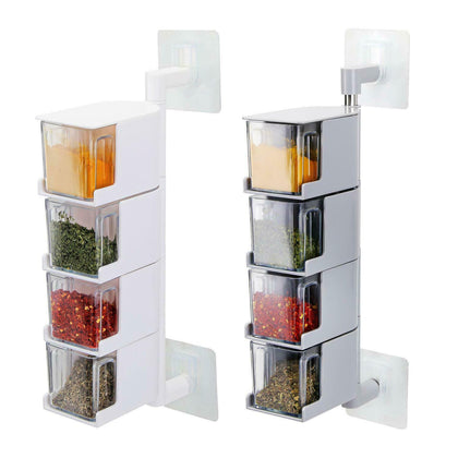 4 Layer Rotary Wall Seasoning Spice Box Jar Condiment Storage Container + spoons