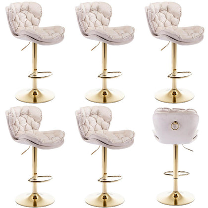 Bar Stools Set of 6 Adjustable Height Swivel Velvet Tufted Pub Bar Chairs Beige