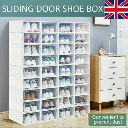 10x Clear Plastic Shoe Storage Boxes Drawer Stackable Foldable Durable Organiser