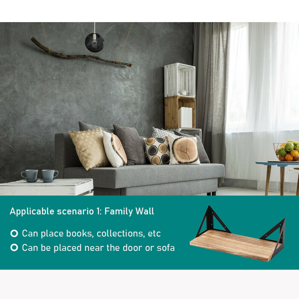 SOLID WOODEN STORAGE SHELF UNIT FLOATING WALL MOUNTED SHELVING 3 TIER BOOKSHELF