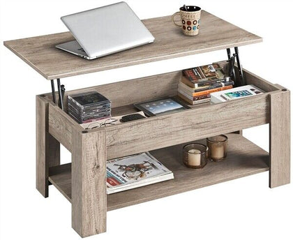 Wooden Coffee Table with Storage Lift Up Top and Shelf for Living Room, Gray