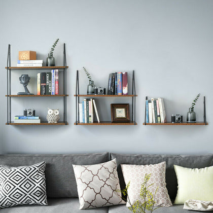 Large Rustic Industrial Pipe Wall Floating Shelf Wooden Storage Shelving Unit UK