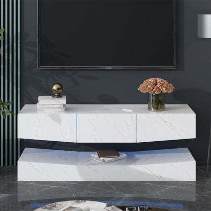 LED TV Stand Cabinet Wall Unit Modern Matte White Entertainment RGB Lights