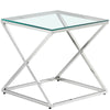 End Table Clear Tempered Glass Top with Cross Chrome Leg Design Modern Furniture