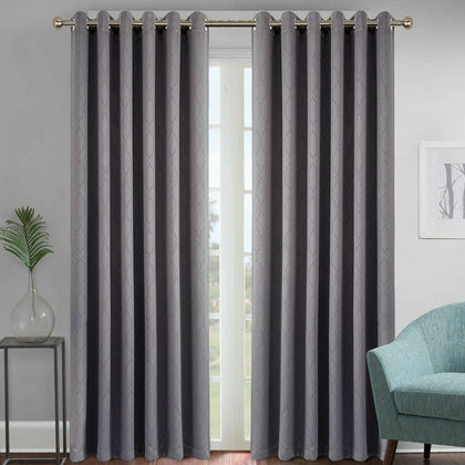 Modern Ready Made Ring Top Eyelet Grey Geometric Curtains 90