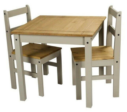 Corona Dining Table & 2 Chairs Grey Wax Rio Solid Pine Mercers Furniture®