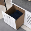 2-Door Shoe Storage Bench Cushion Seat Slatted Doors Elevated Base White