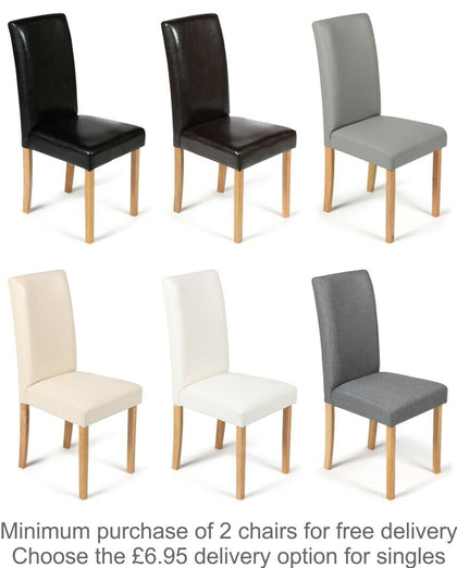 Faux Leather Dining Chairs Black Brown Cream Grey or White With Oak Stain Legs