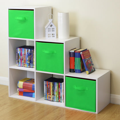 White 6 Cube Kids Toy/Games Storage Unit Girls/Boys Bedroom Shelves 3 Green Box