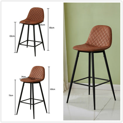 2 x Vintage Bar Stools Breakfast Chairs Dining Chair High Legs Kitchen Padded