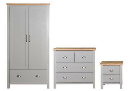 Bedroom Furniture Set 2 Door Wardrobe Bedside Table Chest of Drawers Grey