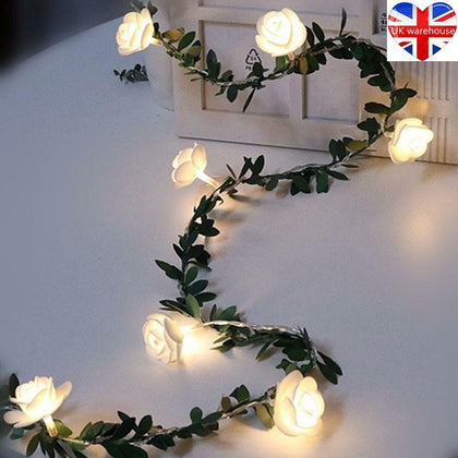 LED Artificial Rose Flower Fairy String Lights Home Party Wedding Decor Lamp UK