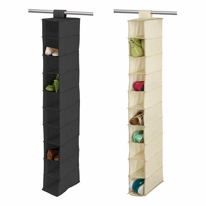 10 SHELF / POCKET HANGING SHOE STORAGE RACK HOLDER STAND ORGANISER WARDROBE UNIT