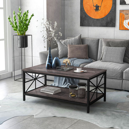 Coffee Table Industrial Tea Table with Storage Shelf Living Room Furniture Side