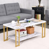 2-Tier Coffee Table Faux Marble Accent Rectangular Cocktail Table Tea Table