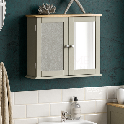 Wall Cabinet 2 Door Mirrored Mounted Organiser Storage Grey Cupboard