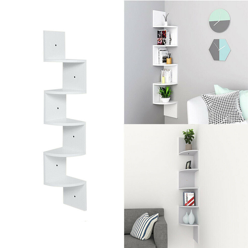 Corner Wall Shelf Unit 5 Tier Wall Storage Organiser Floating Shelves Bookshelf