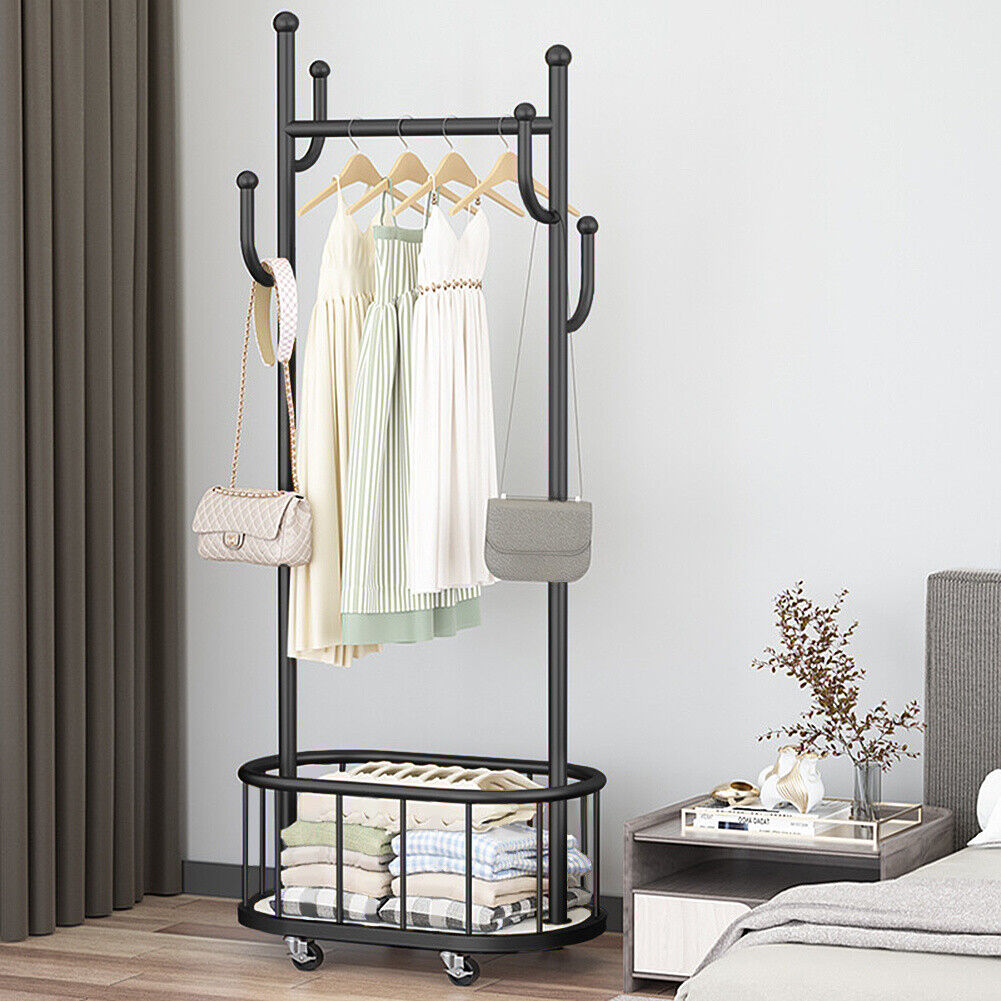 Dressing Coat Rack Mobile Clothes Coat Rail Garment Dress Hanging Rack Shelf Storage Disp ...