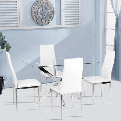 Rectangle Cross Glass Dining Table + 2/4 Faux Leather Chrome Chairs Set