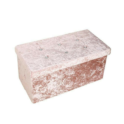 Blush Pink Velvet ottoman storage box with diamonte double size