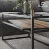 Glass Display Top Coffee Table with Steel Frame Reversible Wooden Storage Shelf