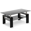 Tempered Glass Coffee Table W/ Storage Shelf Modern Living Room Furniture Black