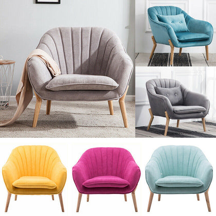 Medium Shell Back Fabric Accent Chair Wood Soft Armchair Yellow/Grey/Cyan Blue