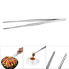 30cm Silver Stainless Steel Long Food Tongs Straight Tweezers Kitchen Tool BBQ