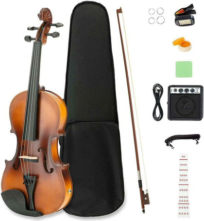 New 4/4 EQ Electric Violin Full Set with Amp Bow Rosin Shoulder Rest Tuner Case