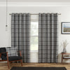 Grey Silver Highland Blackout Tartan Check Soft Eyelet Ring Top Curtains Pair