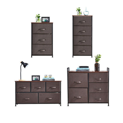 Fabric Chest of 3/4/5 Drawers Storage Cabinet Side Table Standing Home Brown UK