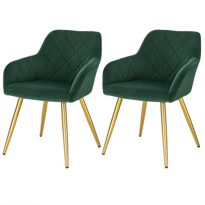2 xDining Chairs Kitchen Living Room Chairs with Velvet + Gold metal legs UK