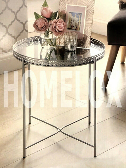 Silver Tray Table With Mirrored Glass Top Coffee Table With Removable Tray Top