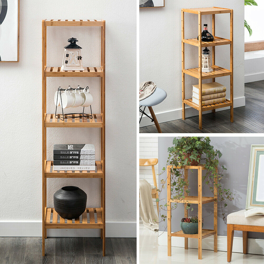 3 4 5 Tier Bamboo Wooden Rack Organiser Bath Kitchen Storage Shelves Stand Shelf