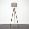 Chrome Tripod Floor Lamp Large Grey Cotton Lampshade LED Light Bulb Lighting