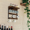 Wall Mounted Rustic Coffee Teacup Mug Rack Wooden 12 Hook Holder Display Storage