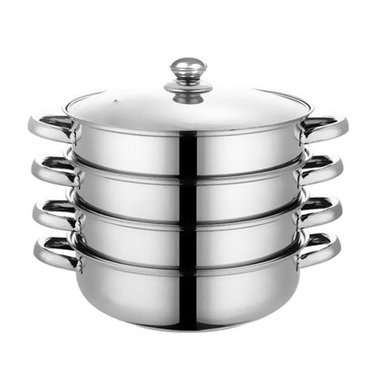28cm 4 TIER STAINLESS STEEL STEAMER COOKER POT SET PAN COOK FOOD GLASS LIDS UK