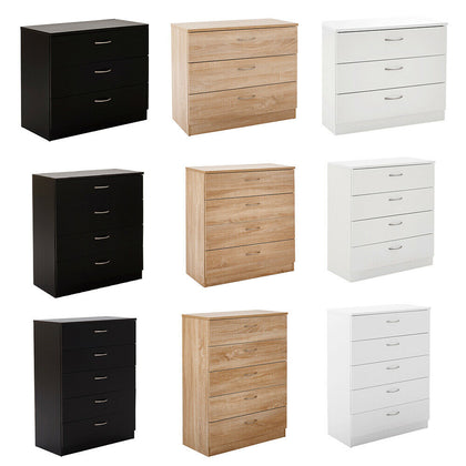 Oak Black White Chest of Drawers 3 4 5 Draws Bedroom Furniture Hallway Cabinet