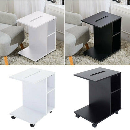 Mobile Sofa Side End Coffee C Shaped Table Laptop Stand Rolling Castors Storage