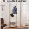 18 Hooks Metal Hat and Coat Stand Clothes Shoe Rack Hanger Wooden Shelf White UK