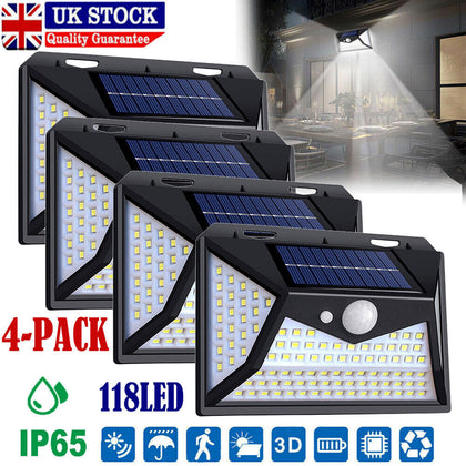 4x Solar Wall Light PIR Motion Sensor 118LED Outdoor Garden Security Street Lamp