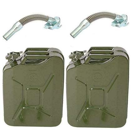 2 Pcs 20L Metal Fuel Jerry Can Diesel Petrol Oil Gas Tank + 2 Flexy Spout