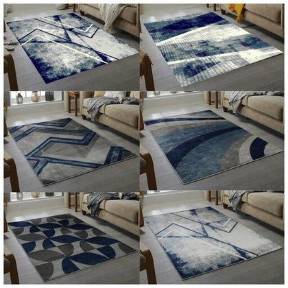 Modern Small & Large Living Room Rugs Blue Navy Bedroom Rug Cheap Carpet Mat