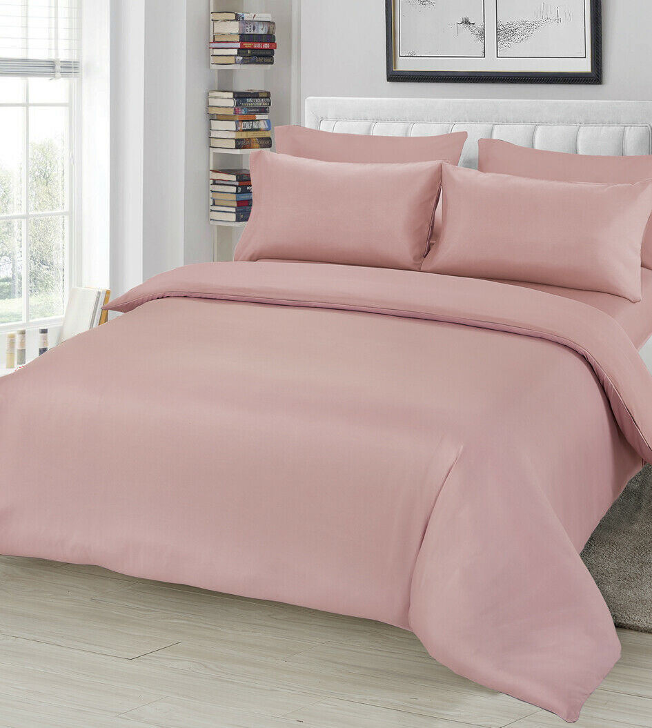 Plain Duvet Cover & Pillowcase Reversible Bedding Set or Fitted Sheet