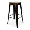 Industrial Metal Barstool with Wooden Seat Stackable Breakfast Bar Stool